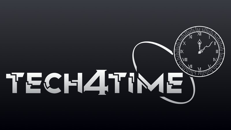 Tech4TIME logo in pale ink on a dark background plate